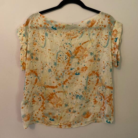 Alice + Olivia Women's size Medium White Multicolor Paint Splattered Silk Blouse - Picture 6 of 9